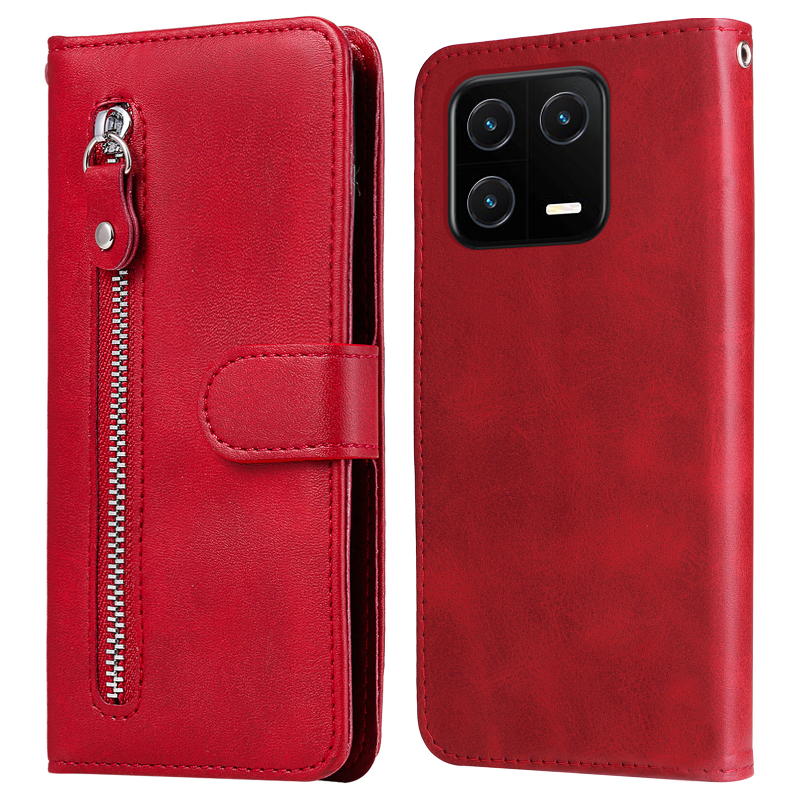 

Für Xiaomi 13 Pro 5G Reißverschluss Pock Leder Telefon Hülle Magnetische Schließung Kratzfestes Smartphone-deckungs-brieftaschenstand - Rot, Xiaomi 13 Pro 5G