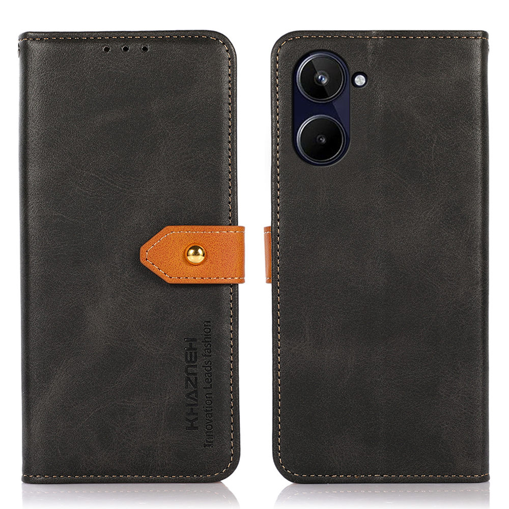 

Khazneh Cowide Textur PU Leder Hülle Für Realme 10 4G Gold Schnalle Telefonabdeckung Anti-fall-wallet-ständer Cover - Schwarz, Realme 10 4G