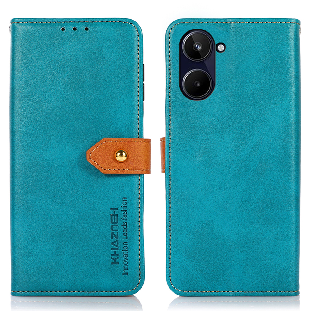 

Khazneh Cowide Textur PU Leder Hülle Für Realme 10 4G Gold Schnalle Telefonabdeckung Anti-fall-wallet-ständer Cover - Blau, Realme 10 4G