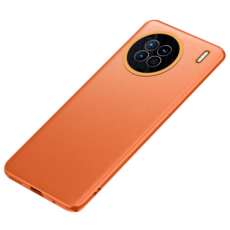 

Für Vivo X90 5G PU Lederbeschichtete TPU + PC Hybrid Schutzhülle Anti-slip-stoßdämpfung Telefonabdeckung - Orange, vivo X90 5G