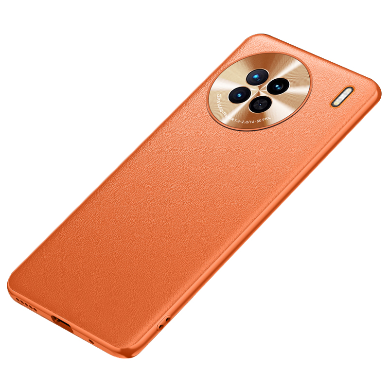 

Für Vivo X90 5G Pu-lederbeschichtete TPU + PC Back Hülle Metalllinsen Design Anti-kratzer-schockschutz-schutzhahnabdeckung - Orange, vivo X90 5G
