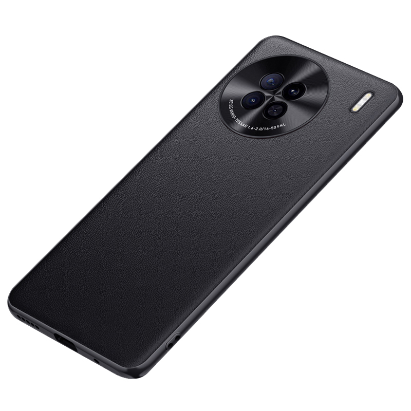 

Für Vivo X90 5G Pu-lederbeschichtete TPU + PC Back Hülle Metalllinsen Design Anti-kratzer-schockschutz-schutzhahnabdeckung - Schwarz, vivo X90 5G