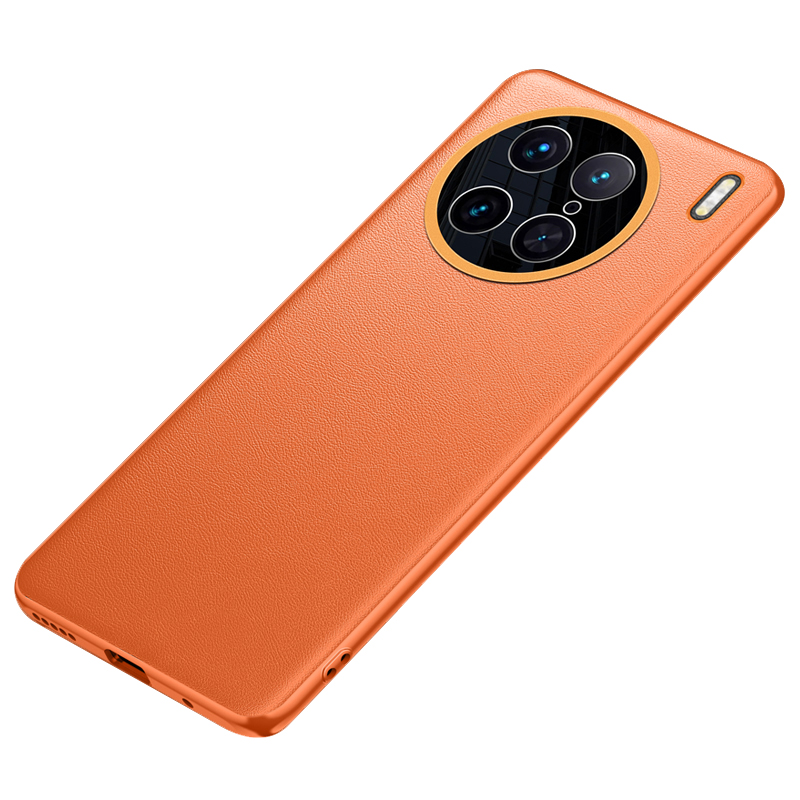 

Für Vivo X90 Pro 5G PU Leder Stoßdämpfer Zurücker Hülle Weiche TPU Hard PC Hybrid Anti-slip-telefonabdeckung - Orange, vivo X90 Pro 5G