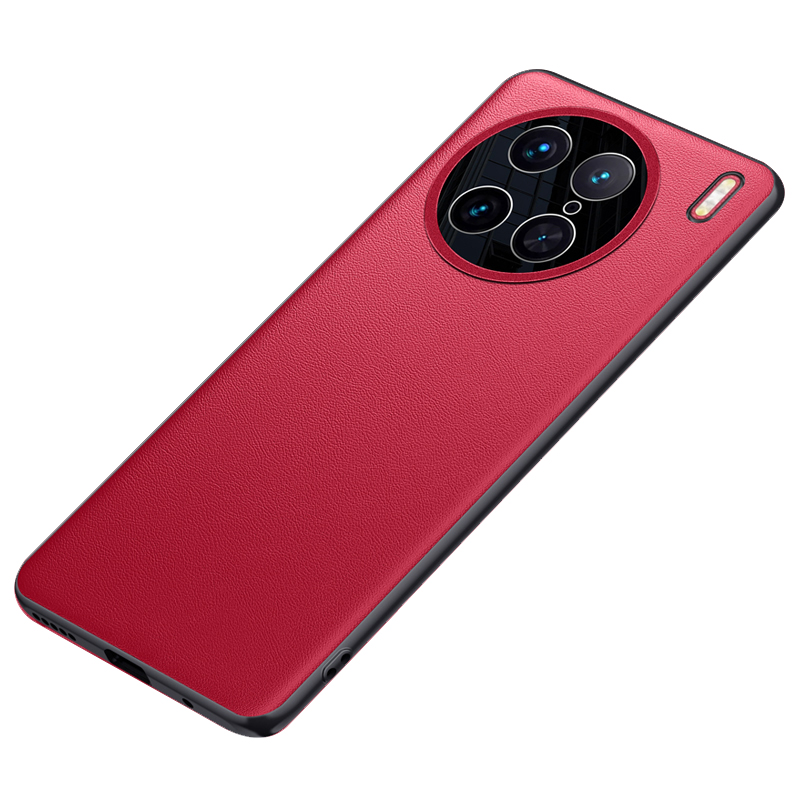 

Für Vivo X90 Pro 5G PU Leder Stoßdämpfer Zurücker Hülle Weiche TPU Hard PC Hybrid Anti-slip-telefonabdeckung - Rot, vivo X90 Pro 5G