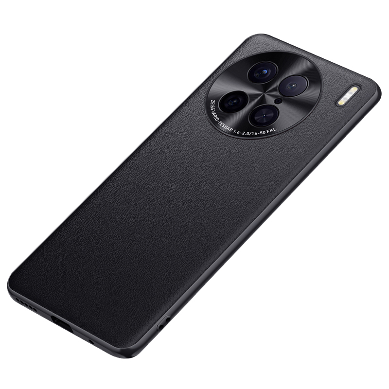 

Für Vivo X90 Pro 5G Pu-lederbeschichtete TPU + PC Schockdichte Schutzhülle Anti-fall-metall-objektiv-design-telefonabdeckung - Schwarz, vivo X90 Pro 5G