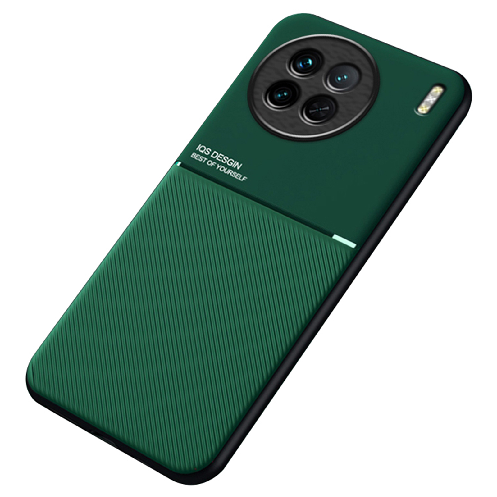 For vivo X90 5G Lines Imprinted PU Leather+TPU Phone Case Built-in Magnetic Holder Metal Sheet Protective Cover - Green