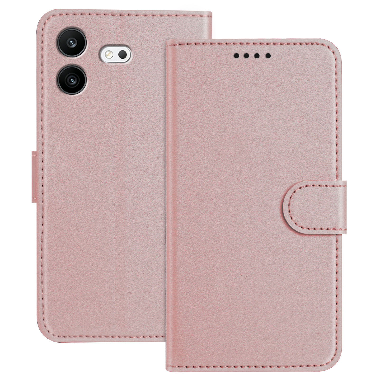For Nothing Phone (4b) Leather Case Wallet Stand Solid Color Anti Drop Phone Cover - Rose Gold
