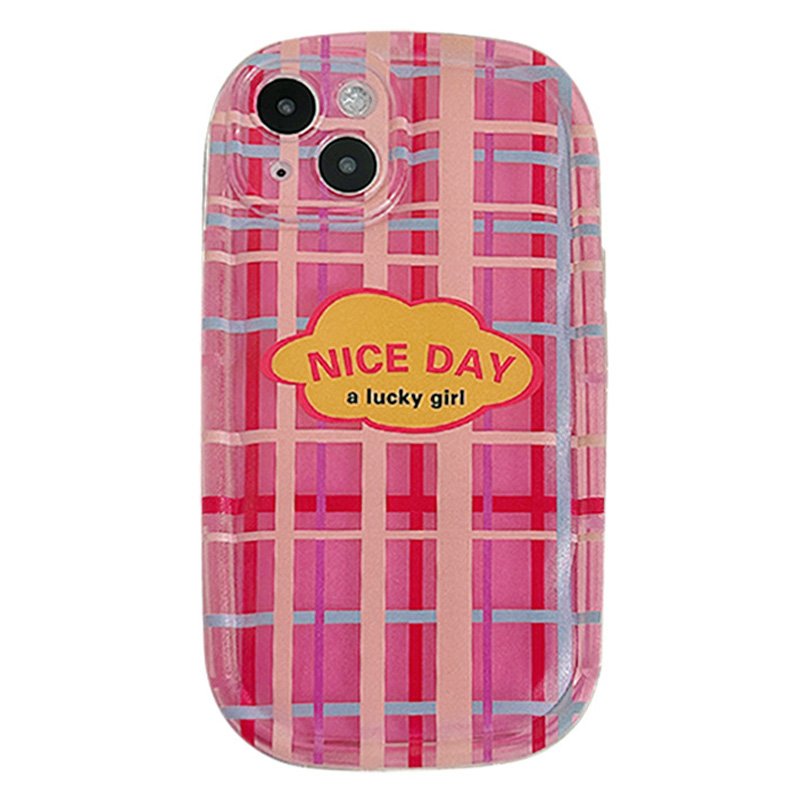 

For iPhone 13 mini 5.4 inch Phone Cover Thickened Edge Anti-fading Pink Color Phone Case Grids Pattern TPU Phone Shell, iPhone 13 mini
