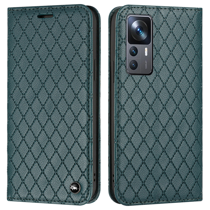 

Für Xiaomi 12T 5G / 12t Pro 5g / Redmi K50 Ultra 5G RFID Blockierende Litchi Textur PU Leder Hülle Rhombus -präge -stand Wallet Telefonabdeckung - Grün, Xiaomi 12T 5G