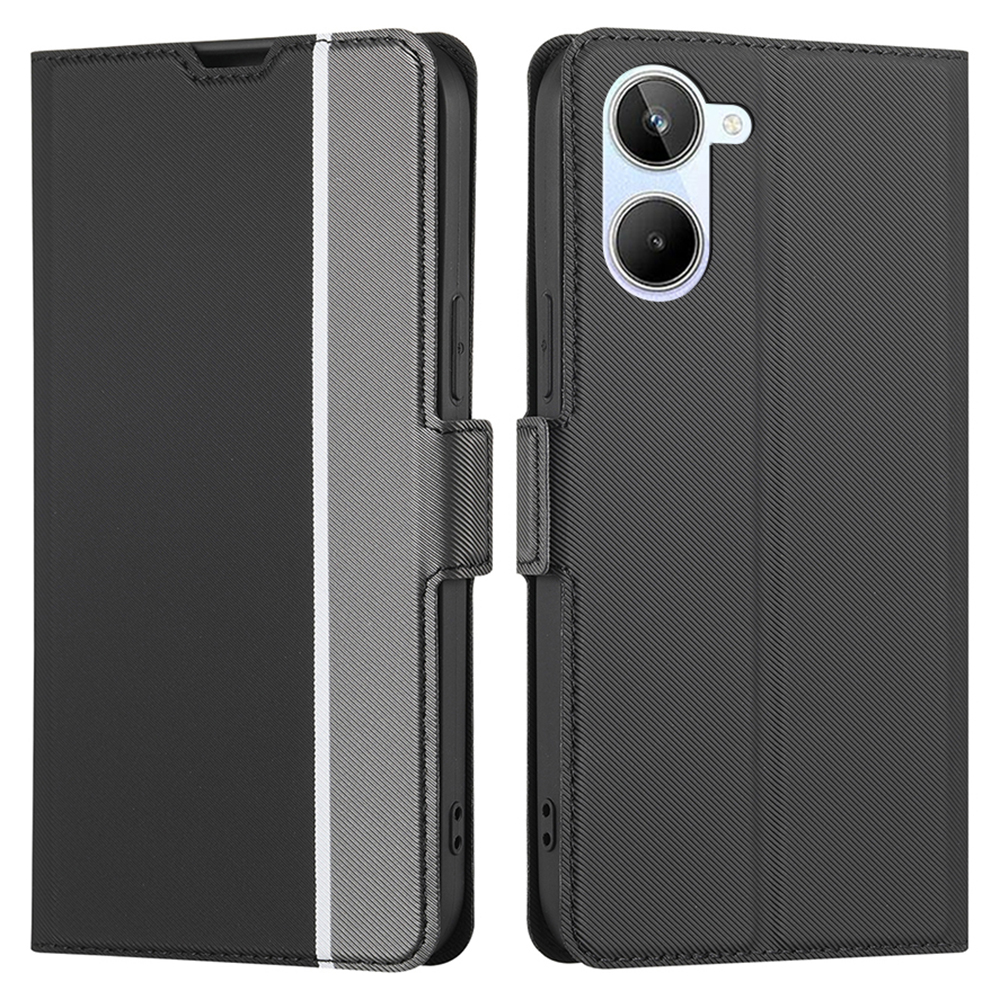 

Twill Texture Stand Card Halter Telefonhülle Für Realme 10 4G, PU Leder Dual Magnetic Claspe Drop-sof-cover - Schwarz, Realme 10 4G