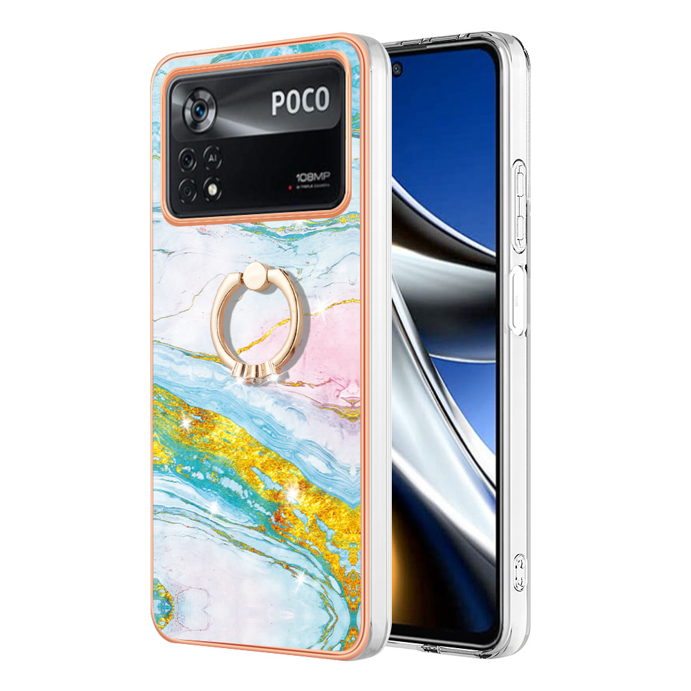 

Für Xiaomi Poco X4 Pro 5G YB IMD Series-10 Anti-scratch IMD Marble Muster Telefonhülle Elektroplatten Tpu-abdeckung Mit Ringkickstand - Grün 004, Xiaomi Poco X4 Pro 5G