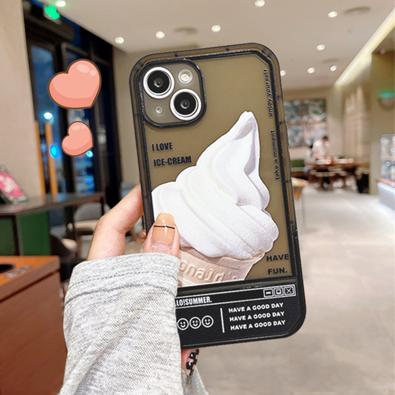 

For iPhone 13 6.1 inch Pattern Printing TPU Case Bottom Hidden Kickstand Protective Phone Cover - Ice Cream, iPhone 13