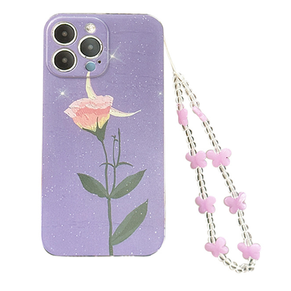 

Moon Rose Pattern Printing Case for iPhone 14 Pro Max, 1.5mm Drop-proof TPU Cover with Beads Hand Strap, iPhone 14 Pro Max