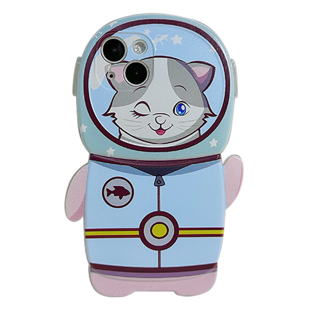 

For iPhone 13 6.1 inch Shockproof Phone Case Blue Cat Pattern Printing Astronaut Shape Flexible TPU Protective Cover, iPhone 13