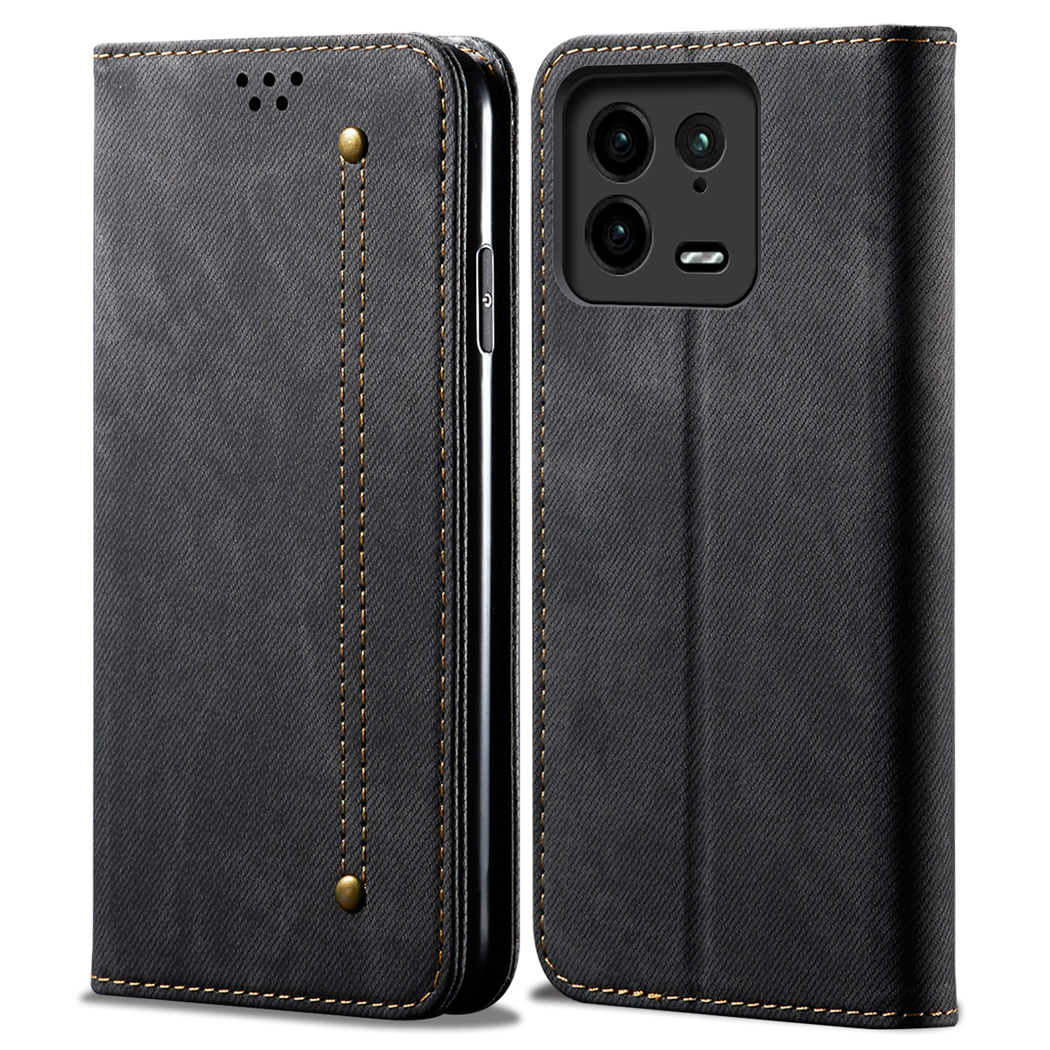 

Für Xiaomi 13 Pro 5G Jeans Stoff Textur Anti-kratzer-mobiltelefonhülle Schutzbrieftasche Deckungsständer - Schwarz, Xiaomi 13 Pro 5G