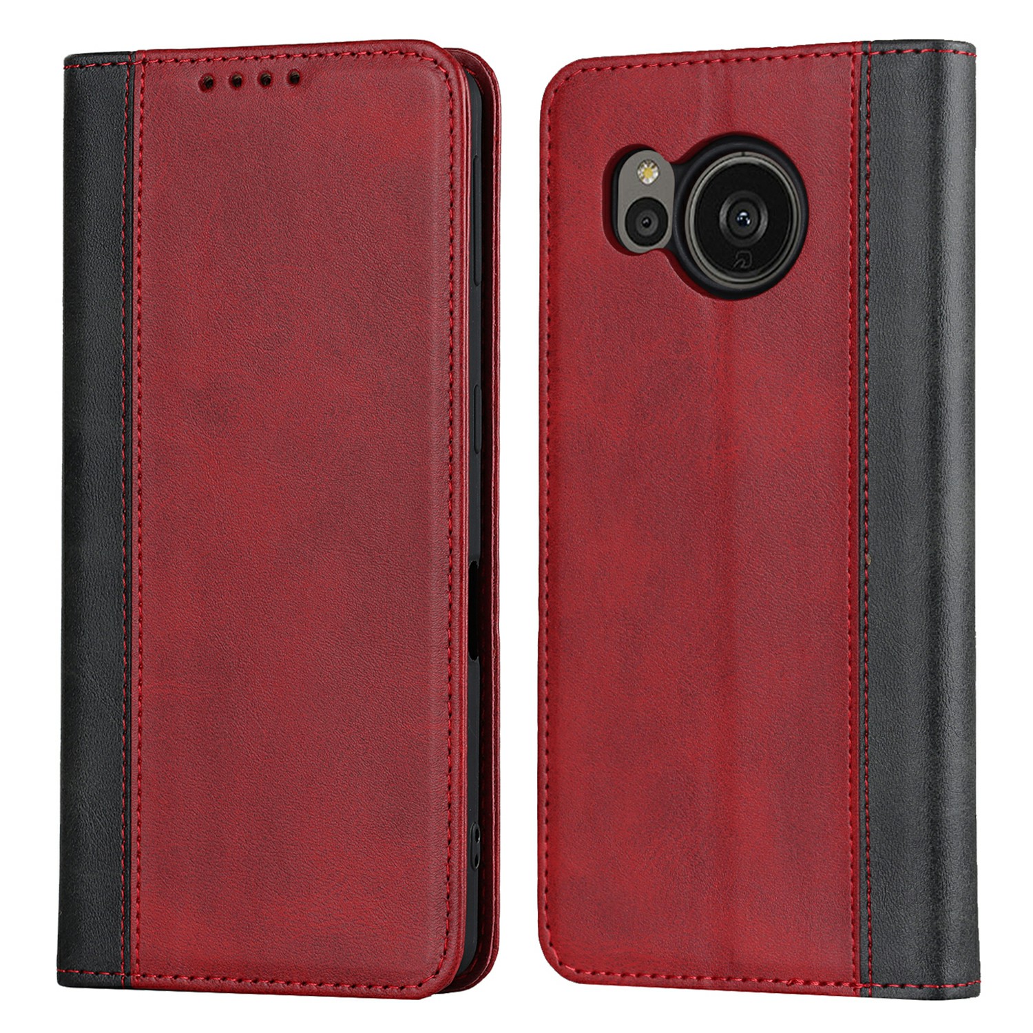 

Bi-farben-spleiß-telefonabdeckung Für Scharfe Aquos Sense 7, Magnetabsorption PU Lederkalb Textur Ständer Flip Wallet Wallet Hülle - Rot / Schwarz, Sharp Aquos Sense 7