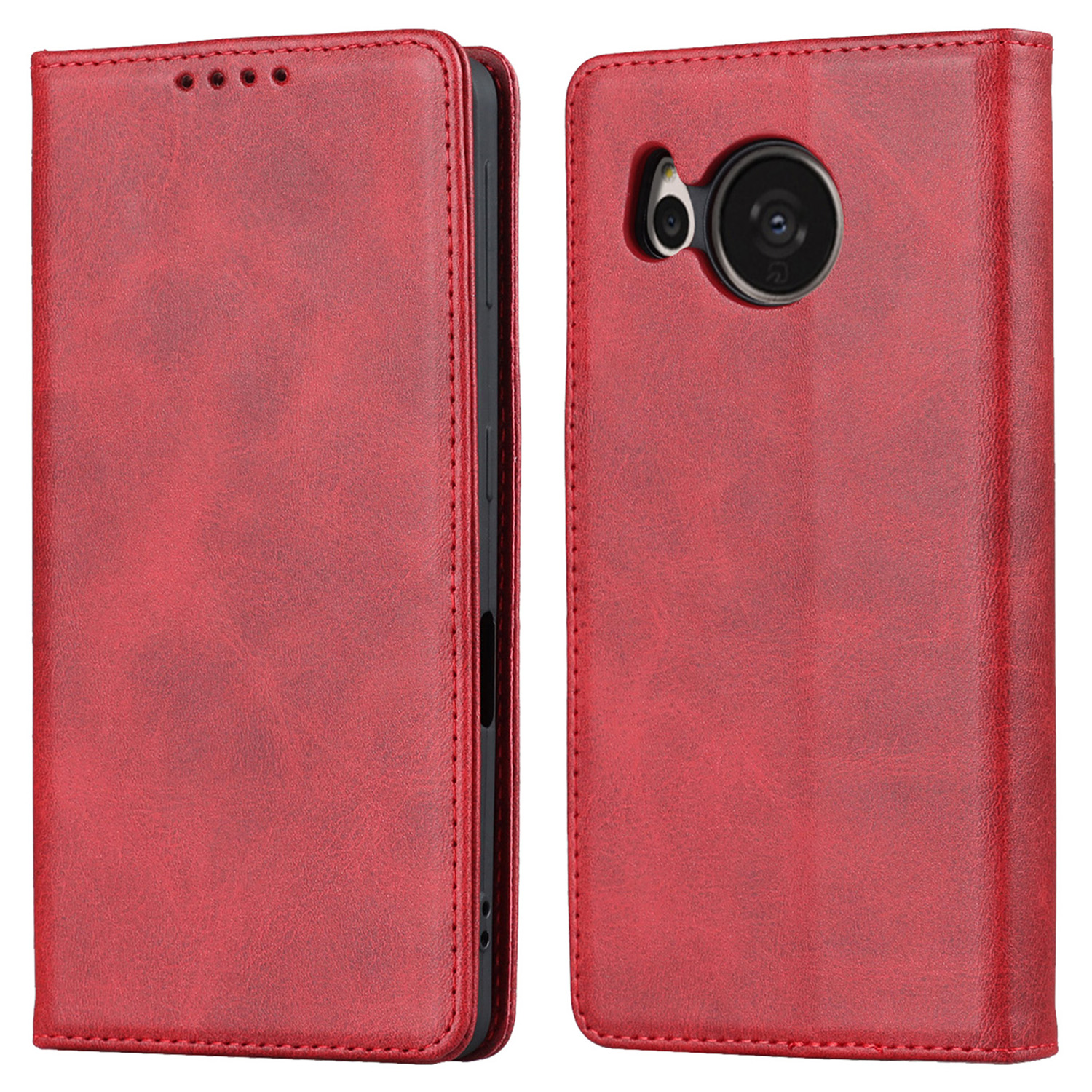 

Stoßdichtes Telefon Flip Folio Deckung Für Scharfe Aquos Sense 7, Kalbstextur PU Lederständer Magnetische Absorption Wallet Telefon Hülle - Rot, Sharp Aquos Sense 7