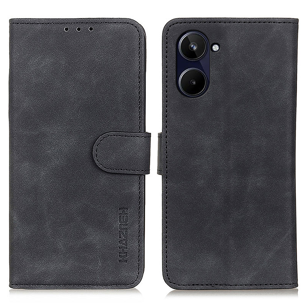 

Khazneh Retro Texture Telefon Hülle Für Realme 10 4G Stand Wallet Anti-fall-pu-leder-handyabdeckung - Schwarz, Realme 10 4G