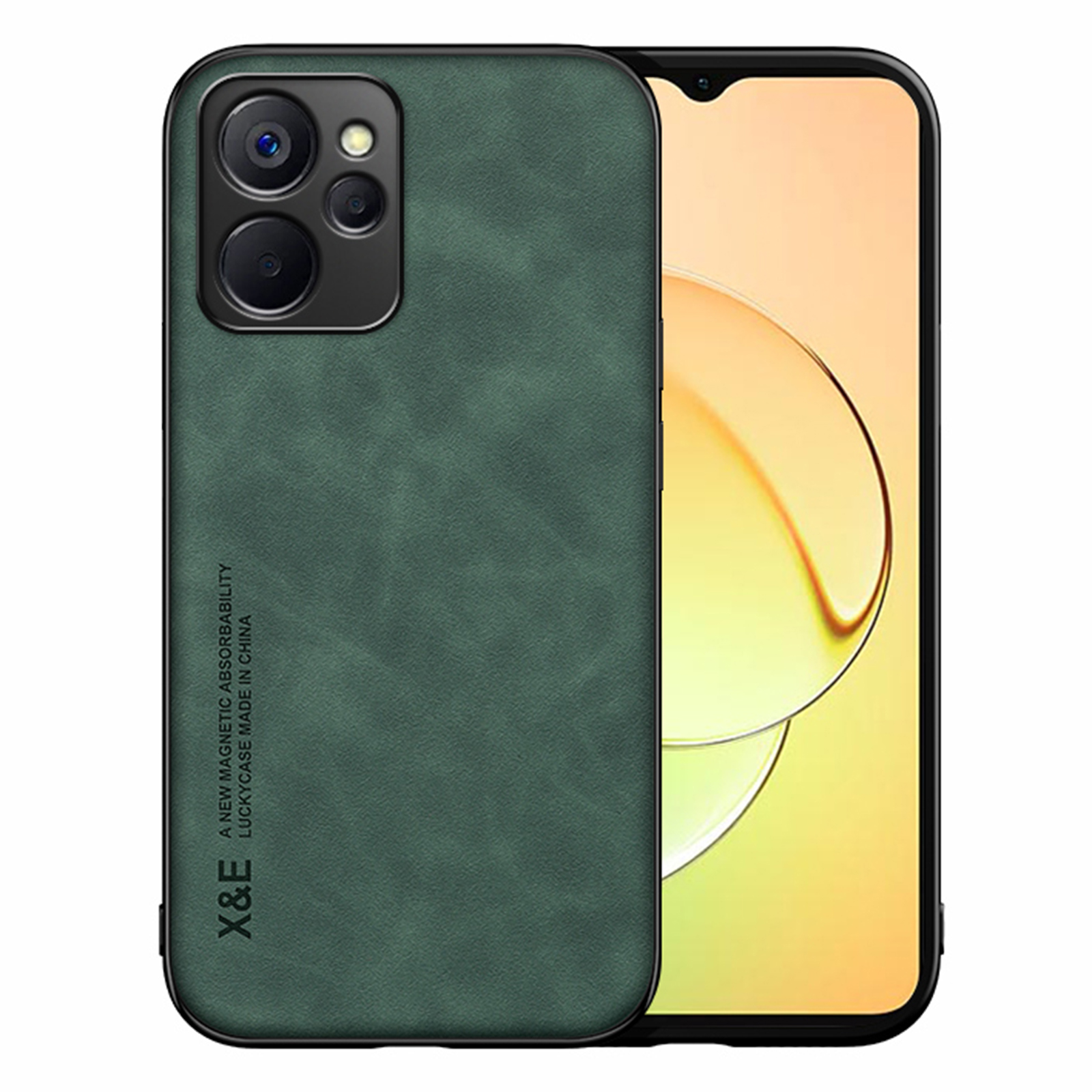 

x & e Für Realme 10 5g / 9i 5G Anti-kratzer-handy-hülle Haut-touch-pu-leder+tpu+pc-abdeckung Arbeit Mit Magnetautohalter Mount - Grün, Realme 10 5G