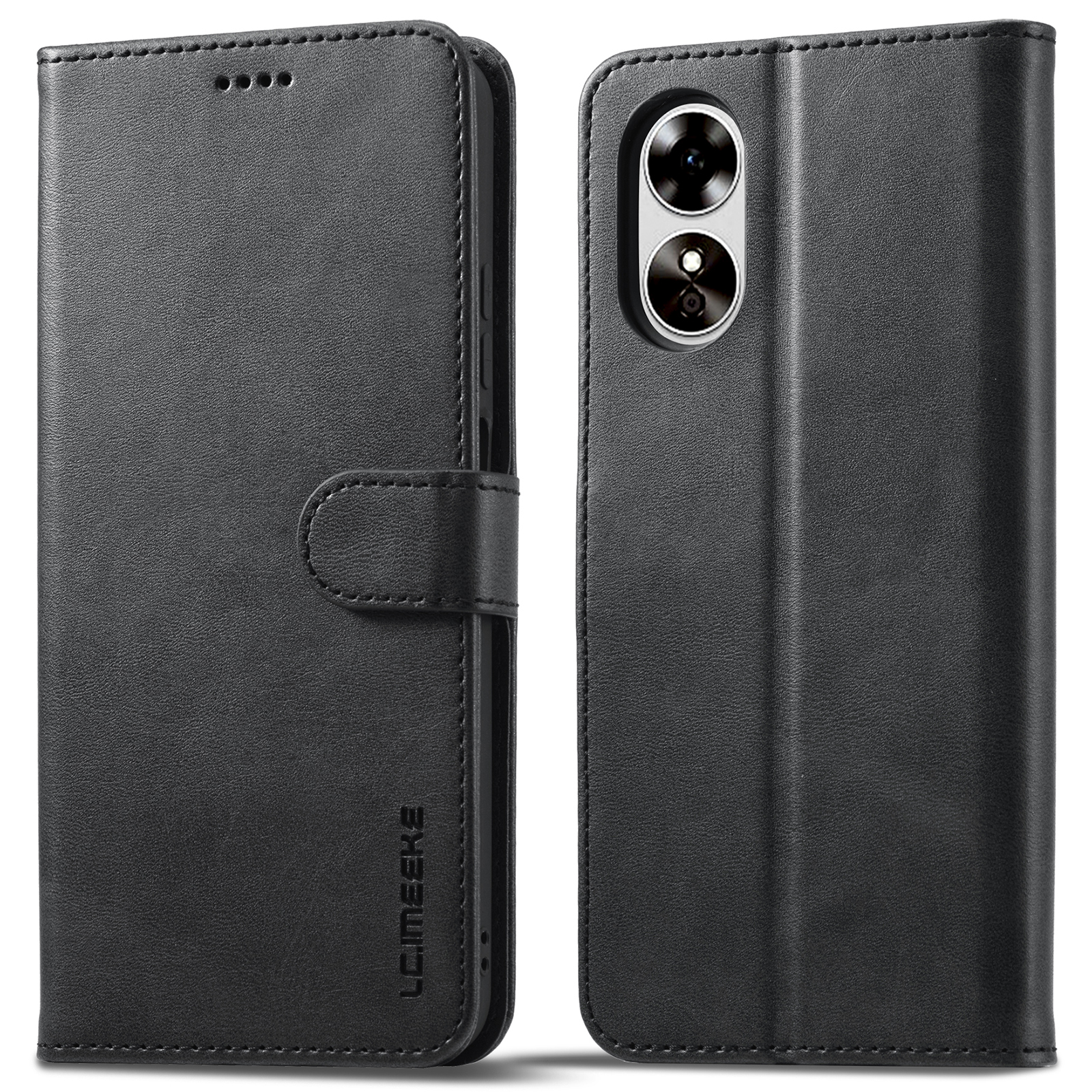 

Lc. Imaeke Für Oppo A17 4G Kalb Textur Hülle Wallet Stand Design Magnetic Clasp Leder Telefonabdeckung - Schwarz, Oppo A17 4G