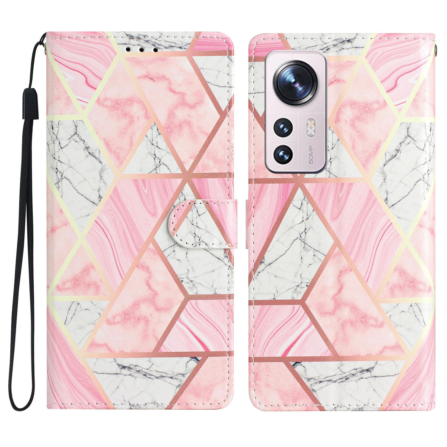 

Für Xiaomi 12 Lite 5G -musterdruckdrucken Vollschutz PU Leder -hülle Ballet Schütze Telefonabdeckung Mit Riemen - Rosa Marmor, Xiaomi 12 Lite 5G