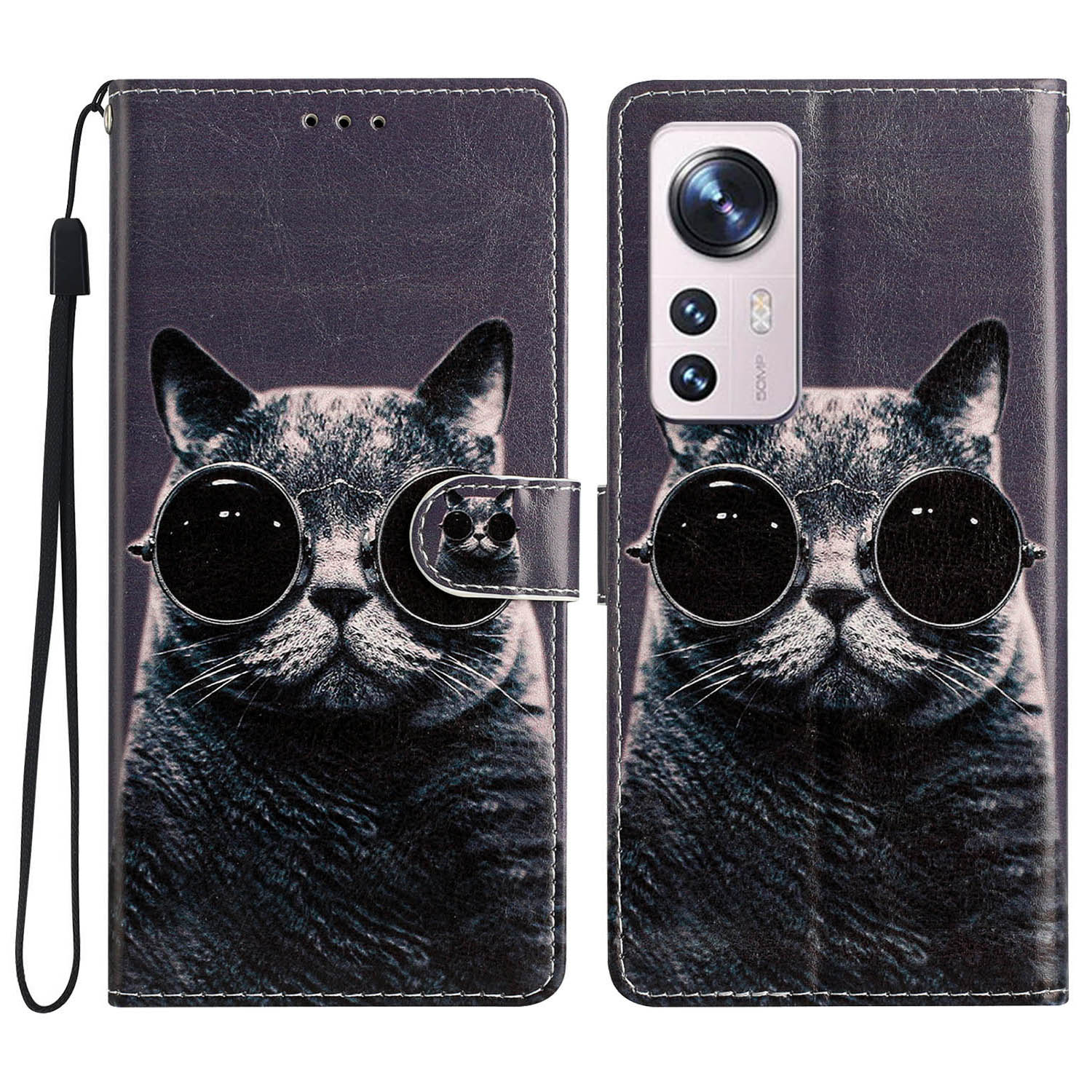

Für Xiaomi 12 Lite 5G -musterdruckdrucken Vollschutz PU Leder -hülle Ballet Schütze Telefonabdeckung Mit Riemen - Brille Katze, Xiaomi 12 Lite 5G