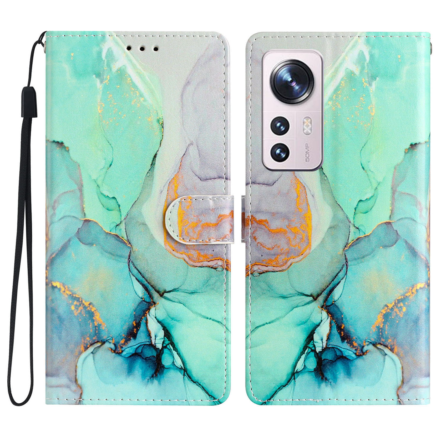 

Für Xiaomi 12 Lite 5G -musterdruckdrucken Vollschutz PU Leder -hülle Ballet Schütze Telefonabdeckung Mit Riemen - Grüner Marmor, Xiaomi 12 Lite 5G