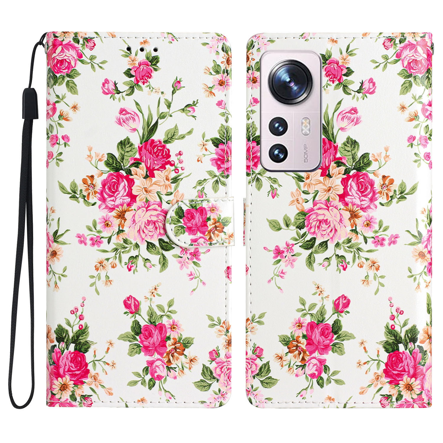

Für Xiaomi 12 Lite 5G -musterdruckdrucken Vollschutz PU Leder -hülle Ballet Schütze Telefonabdeckung Mit Riemen - Rote Blumen, Xiaomi 12 Lite 5G