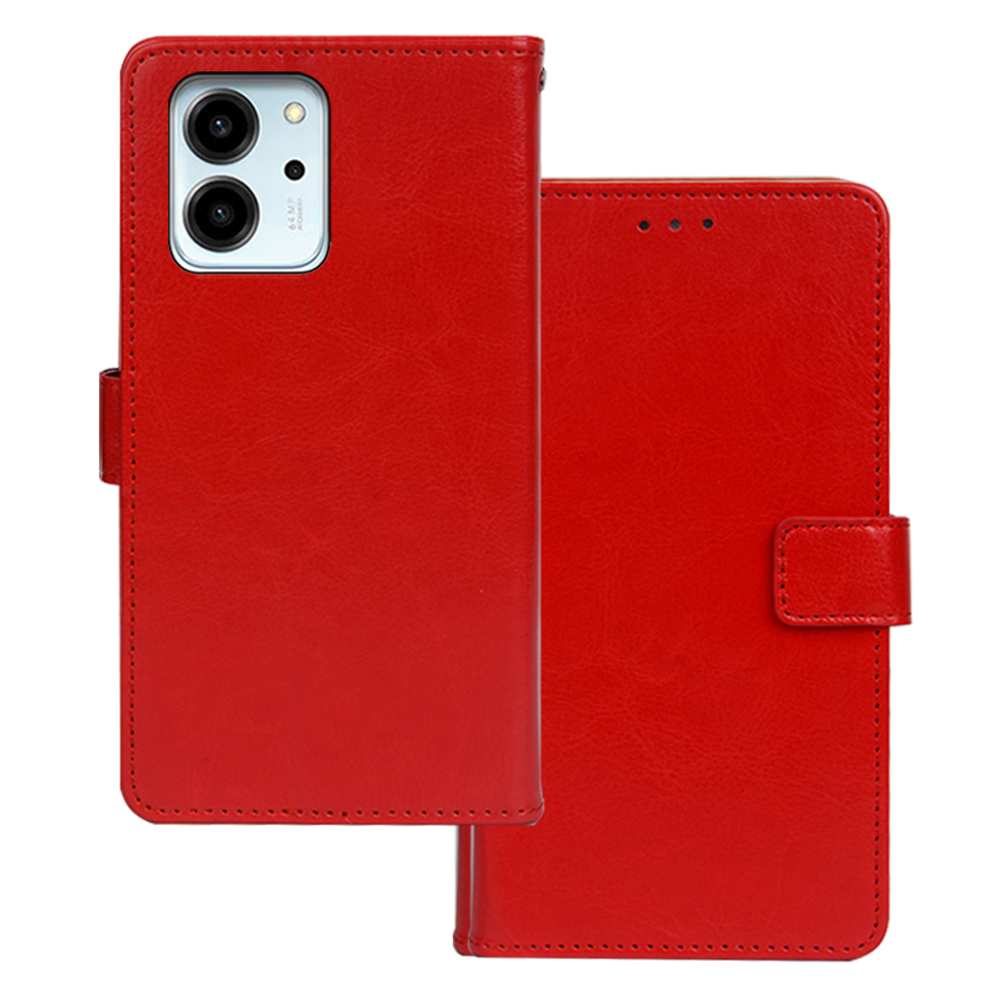 

Idewei Für Ehren 80 SE 5G Anti-kratzer Magnetverschluss Brieftaschenhülle Crazy Horse Texture Ständer Funktion PU Leder Flip Shell - Rot, Honor 80 SE 5G
