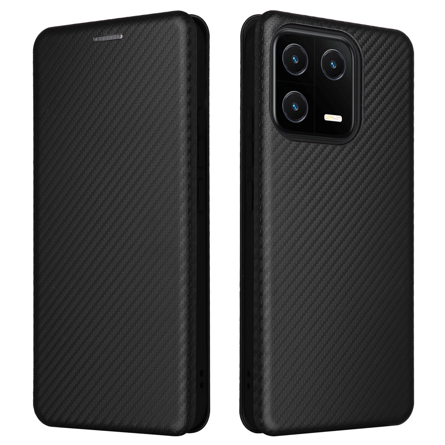

Stoßdicht Von Mobiltelefonabdeckungen Für Xiaomi 13 5G Carbonfaser Textur Magnetischer PU Leder Anti-kratzer-telefonkarten-karten-ständer - Schwarz, Xiaomi 13