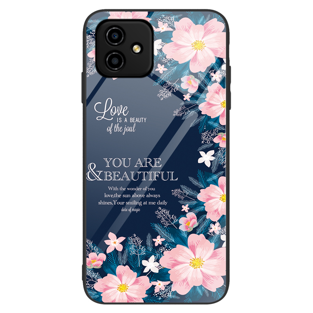 

Für Honour Play6C 4G Temperierte Glas -handy -fallmuster Druckdesign Hartes PC Soft TPU Schockdcoverabdeckung - Pinke Blumen, Honor Play6C 4G