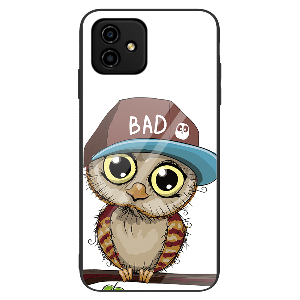 

Für Honour Play6C 4G Temperierte Glas -handy -fallmuster Druckdesign Hartes PC Soft TPU Schockdcoverabdeckung - Eule, Honor Play6C 4G