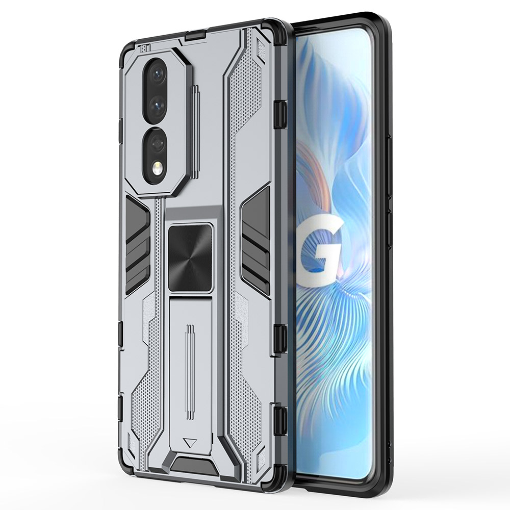 

Für Ehren 80 5G Hard PC Soft TPU Hybrid -hülle Kickstand Stoßdämpfung Telefonschutzschutzschutz - Grau, Honor 80 5G