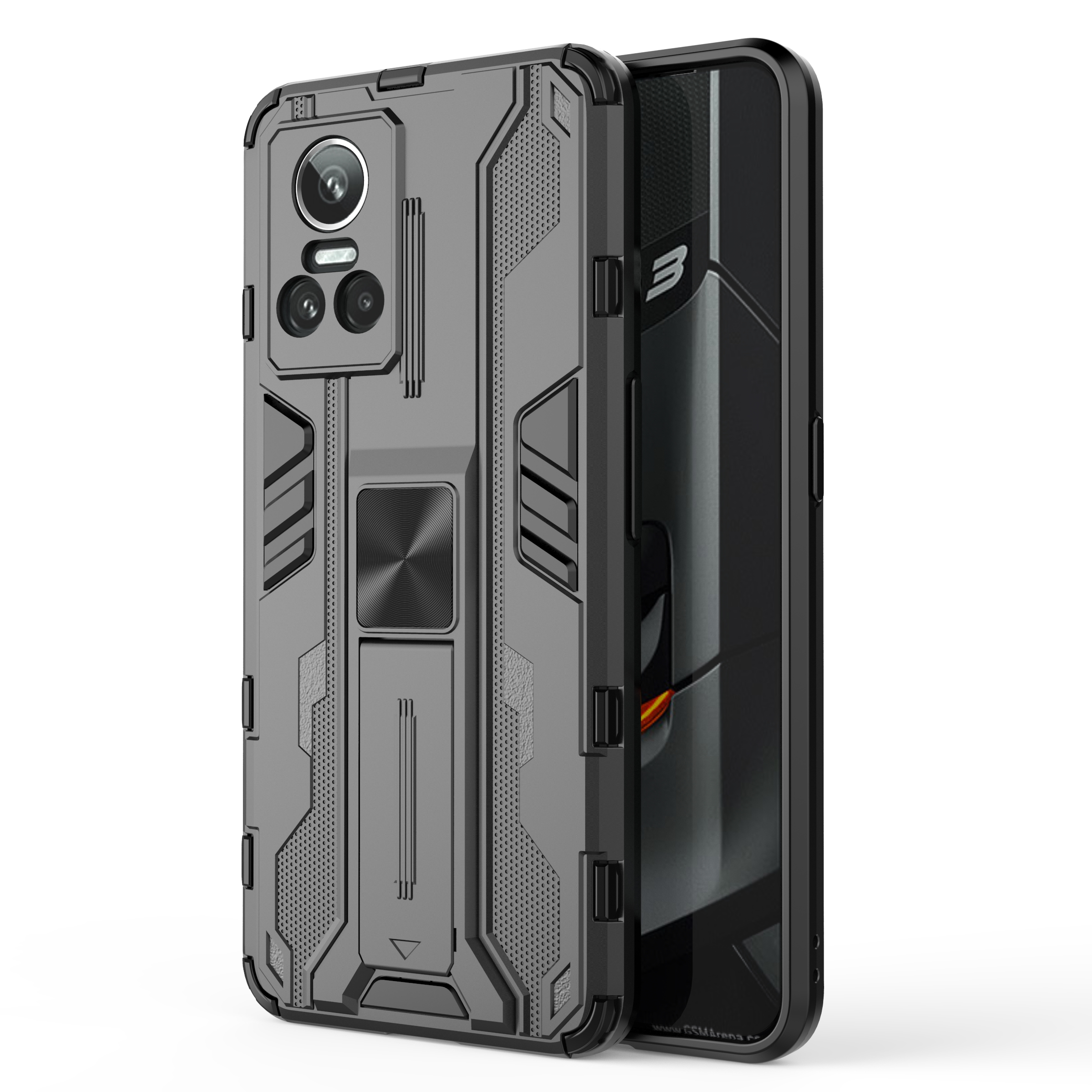 

Für Realme GT Neo 3 5G Schockfestes Kickstand Harthülle Hartes PC Soft TPU Dual -layer -schutzabdeckung - Schwarz, Realme GT Neo 3 5G