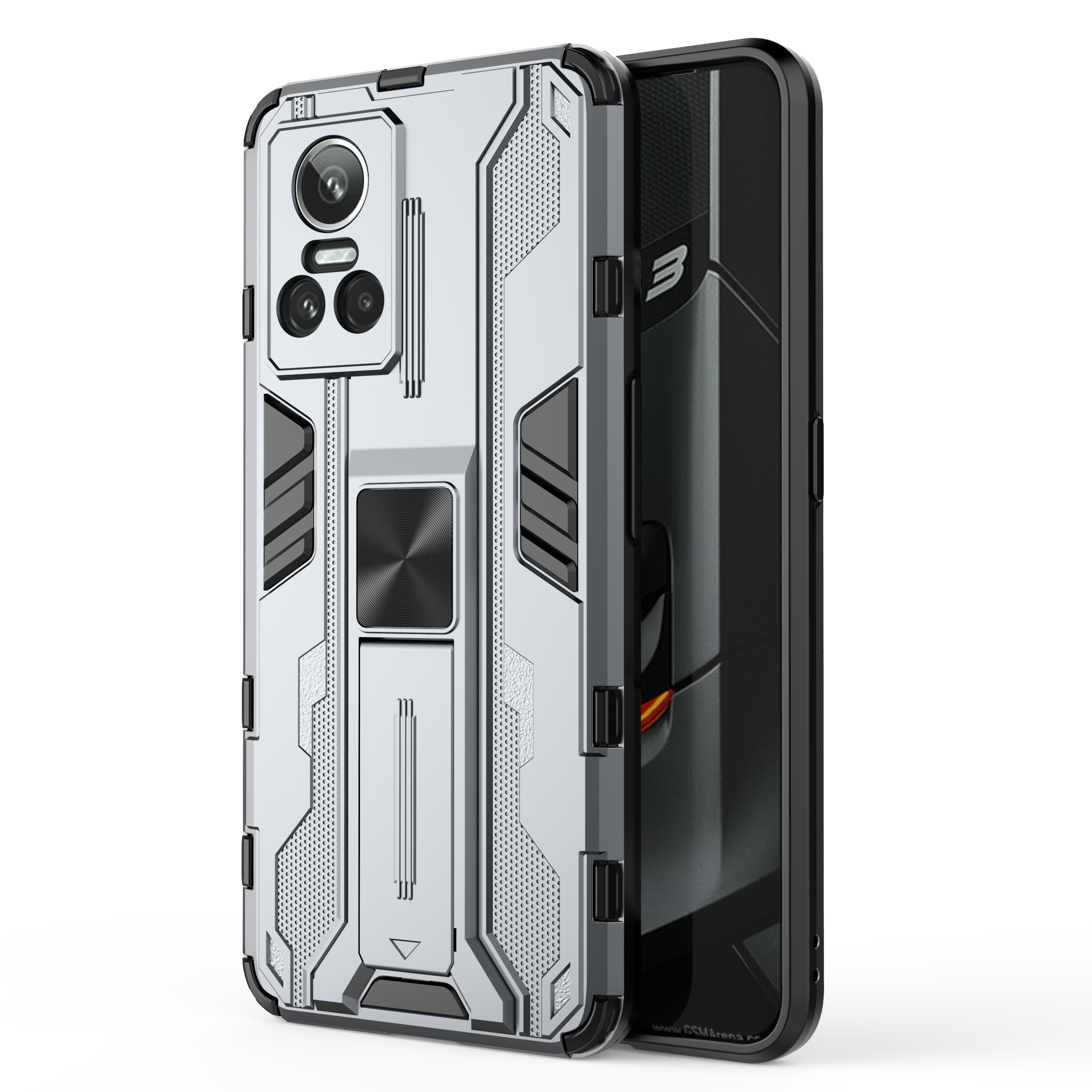 

Für Realme GT Neo 3 5G Schockfestes Kickstand Harthülle Hartes PC Soft TPU Dual -layer -schutzabdeckung - Grau, Realme GT Neo 3 5G