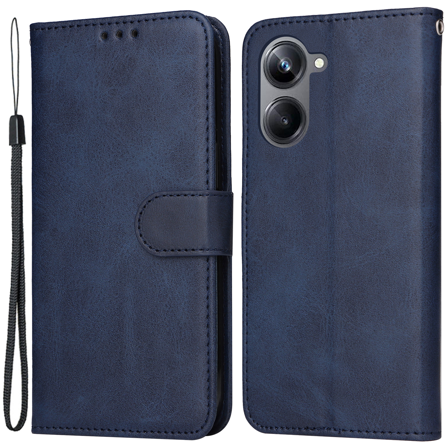 

Für Realme 10 Pro 5G Full Protection PU Leder Folio Phone Hülle Wade Textur Magnetic Flip Wallet Ständer Telefonabdeckung Mit Riemen - Blau, Realme 10 Pro 5G