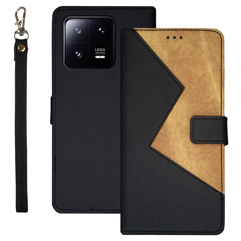 

Idewei Für Xiaomi 13 Pro 5g Karten Stand Telefonhülsen Farbspleißen pu Leder TPU Vollschutz Abdeckung Mit Handgelenkriemen - Schwarz, Xiaomi 13 Pro 5G