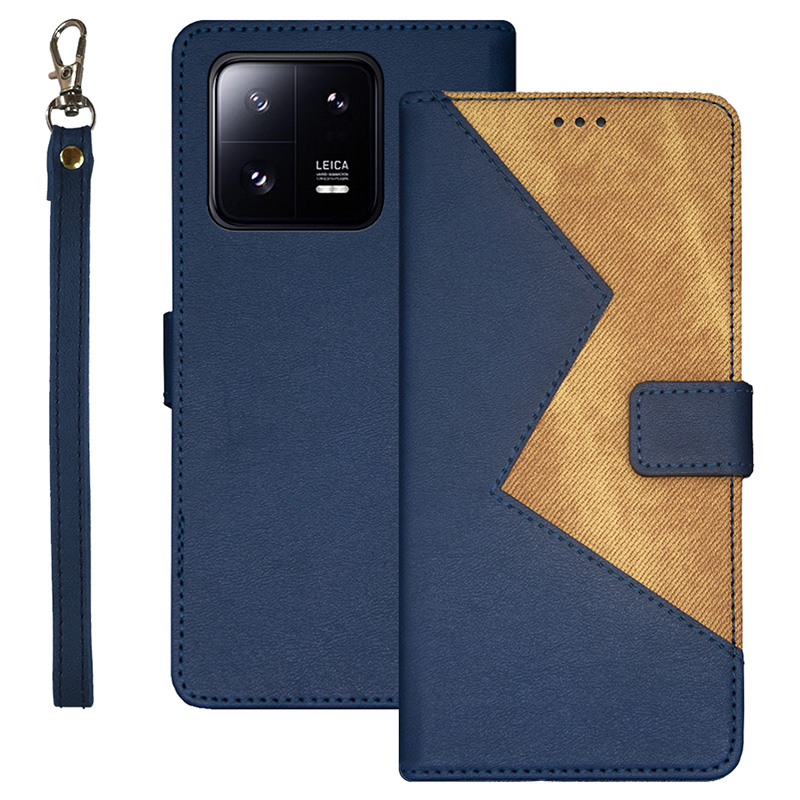 

Idewei Für Xiaomi 13 Pro 5g Karten Stand Telefonhülsen Farbspleißen pu Leder TPU Vollschutz Abdeckung Mit Handgelenkriemen - Blau, Xiaomi 13 Pro 5G