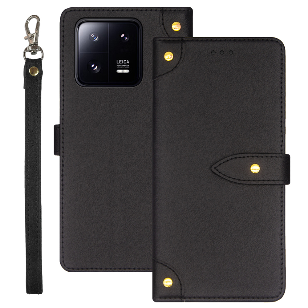 

IDEWEI Für Xiaomi 13 5G Kartensteckplätze Design Anti-kratzer-telefonhülle PU Lederstand Folio Flip Cover - Schwarz, Xiaomi 13