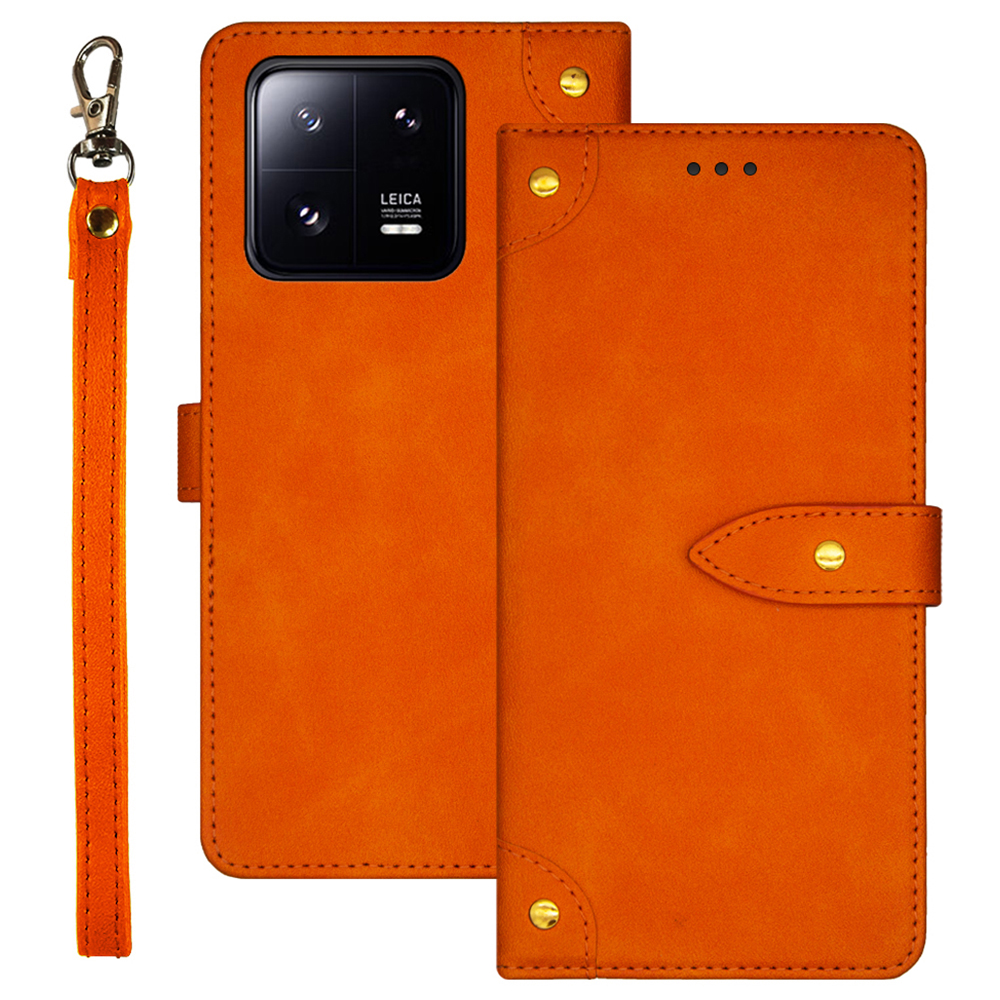 

IDEWEI Für Xiaomi 13 5G Kartensteckplätze Design Anti-kratzer-telefonhülle PU Lederstand Folio Flip Cover - Orange, Xiaomi 13