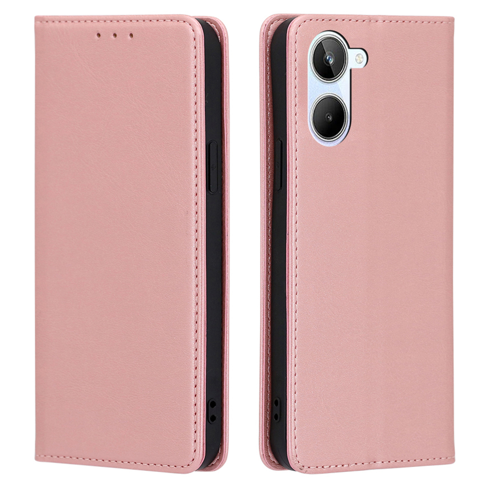 

Für Realme 10 4G Kalbstextur PU Leder Hülle Wallet Ständer Magnetische Automatisch-absorbierte Anti-drogen-telefonabdeckung - Roségold, Realme 10 4G