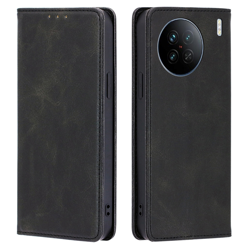 

Kalb Textur Telefonhülle Für Vivo X90 5G, PU Leder Brieftasche Magnetic Auto-absorbiertes Folio Flip Cover - Schwarz, vivo X90 5G