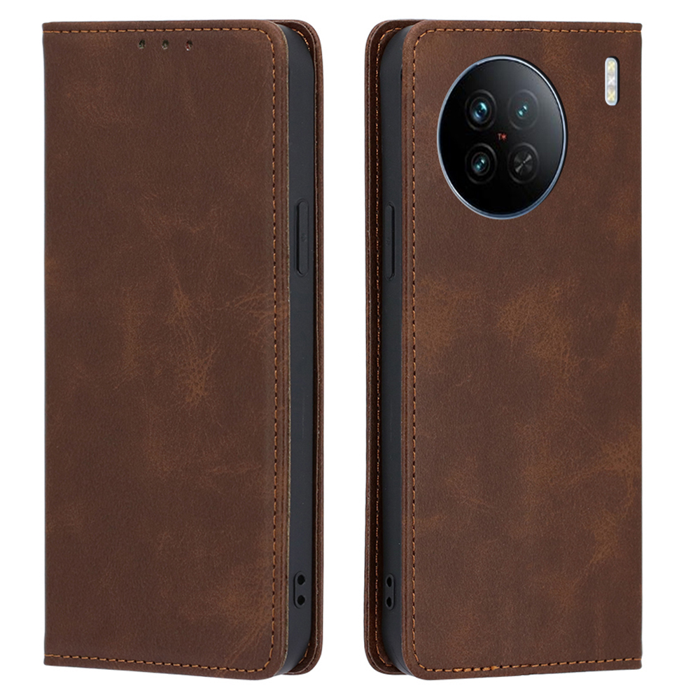 

Kalb Textur Telefonhülle Für Vivo X90 5G, PU Leder Brieftasche Magnetic Auto-absorbiertes Folio Flip Cover - Braun, vivo X90 5G