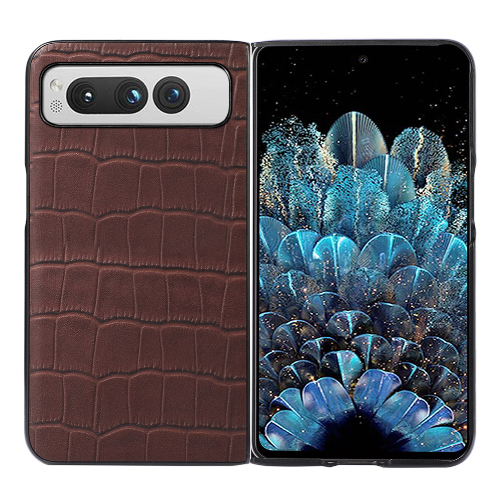 

Für Google Pixel Fold Crocodile Textur Anti-scratch-telefonhülle Echtes Leder Beschichtet Hard PC Rückenabdeckung - Braun, Google Pixel Fold