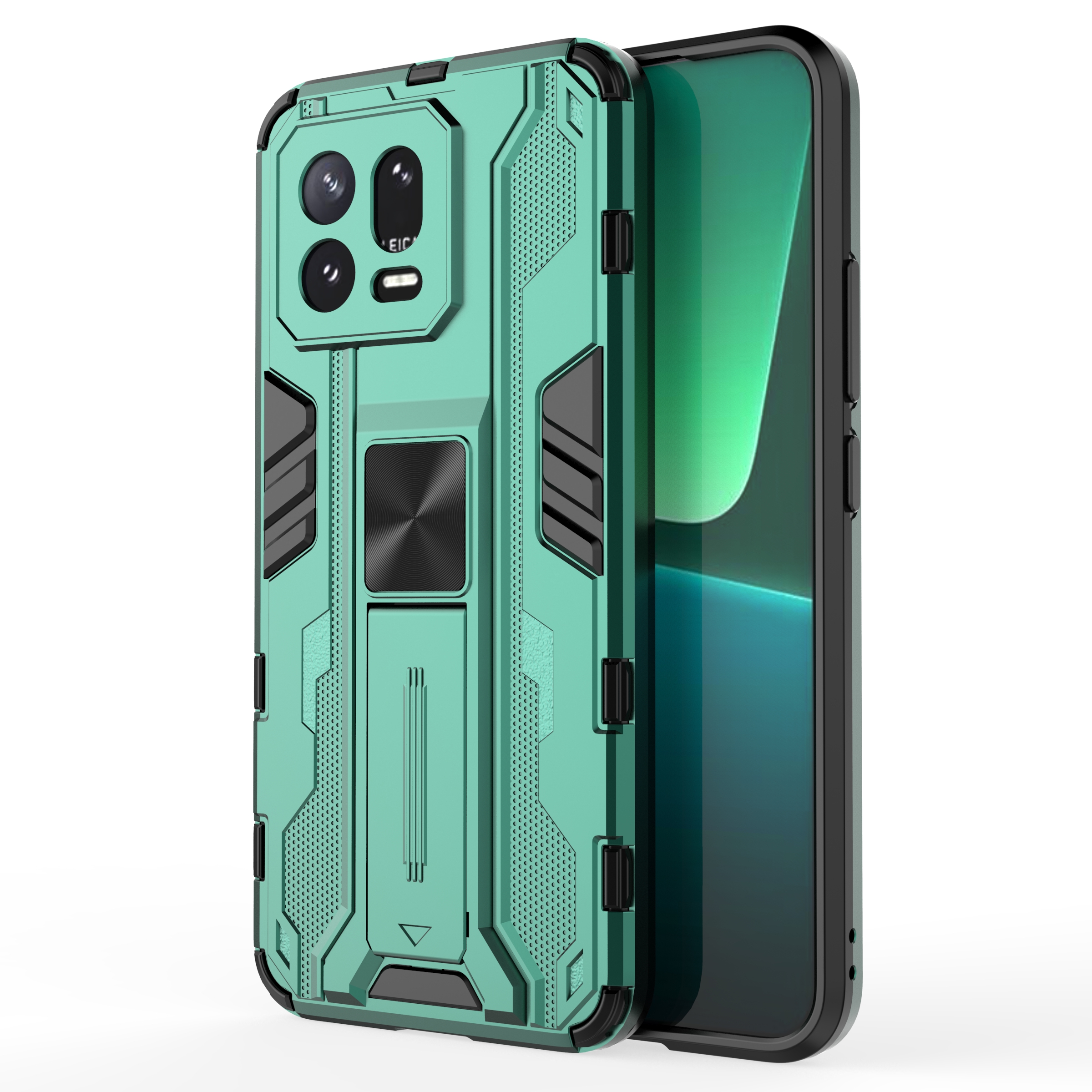 

Für Xiaomi 13 5G Hard PC Soft TPU Stoßdämpfungsfall Kickstand -telefonabdeckung Shell - Grün, Xiaomi 13
