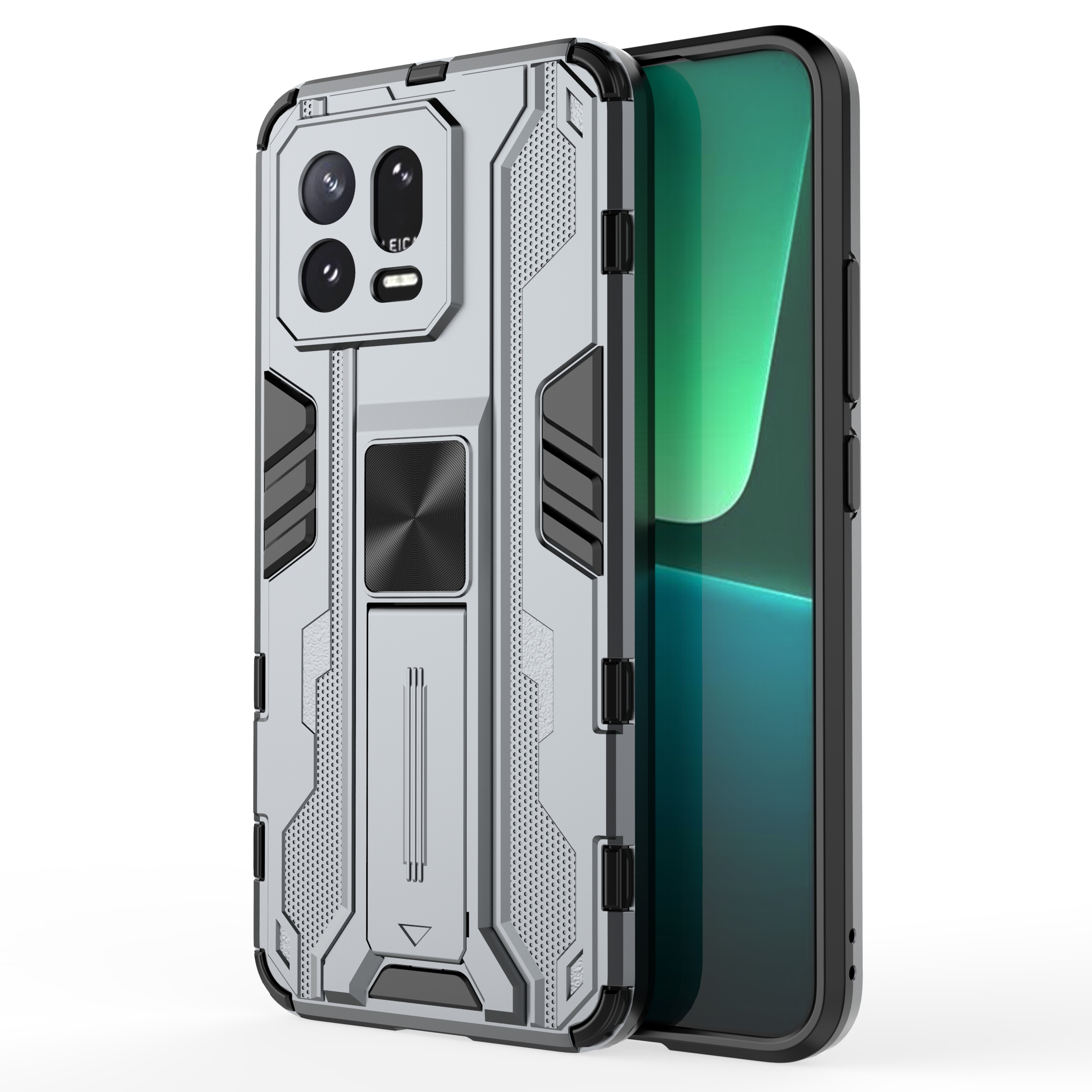 

Für Xiaomi 13 5G Hard PC Soft TPU Stoßdämpfungsfall Kickstand -telefonabdeckung Shell - Grau, Xiaomi 13