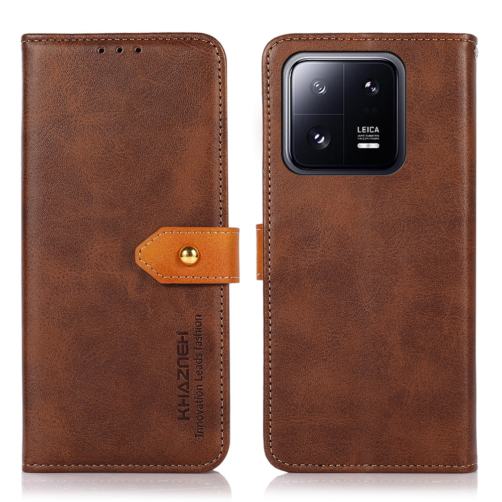

Khazneh Für Xiaomi 13 5G Kuhlattenstruktur PU Leder Gold Schnalle Magnetic Clasp Phone Hülle Ballet Wallet Decke - Braun, Xiaomi 13