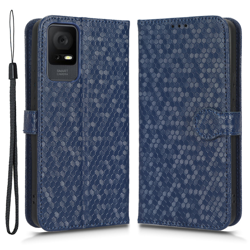 

Für TCL 405 / 406 / T506D Punktmuster Geprägter PU Leder Flip Wallet Wallet Hülle Schutz Telefonabdeckung Mit Riemen - Dunkelblau, TCL 405