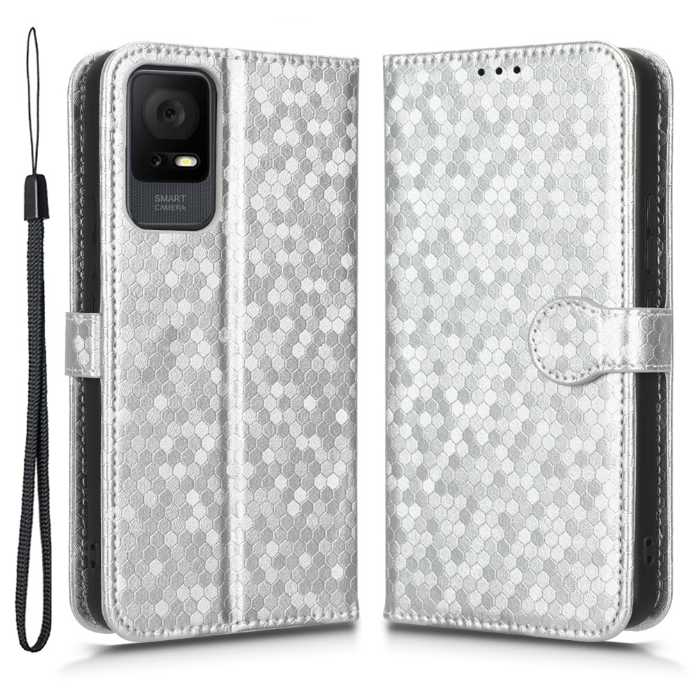 

Für TCL 405 / 406 / T506D Punktmuster Geprägter PU Leder Flip Wallet Wallet Hülle Schutz Telefonabdeckung Mit Riemen - Silber-, TCL 405