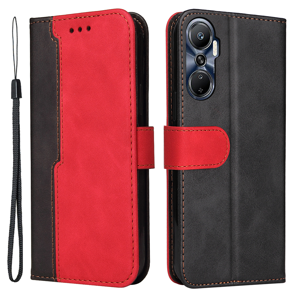

Für Infinix Hot 20 4G Business Style Schockdelie-hülle Bahn Brieftasche Dual-color-spleißen PU Leder-handyabdeckung - Rot, Infinix Hot 20 4G